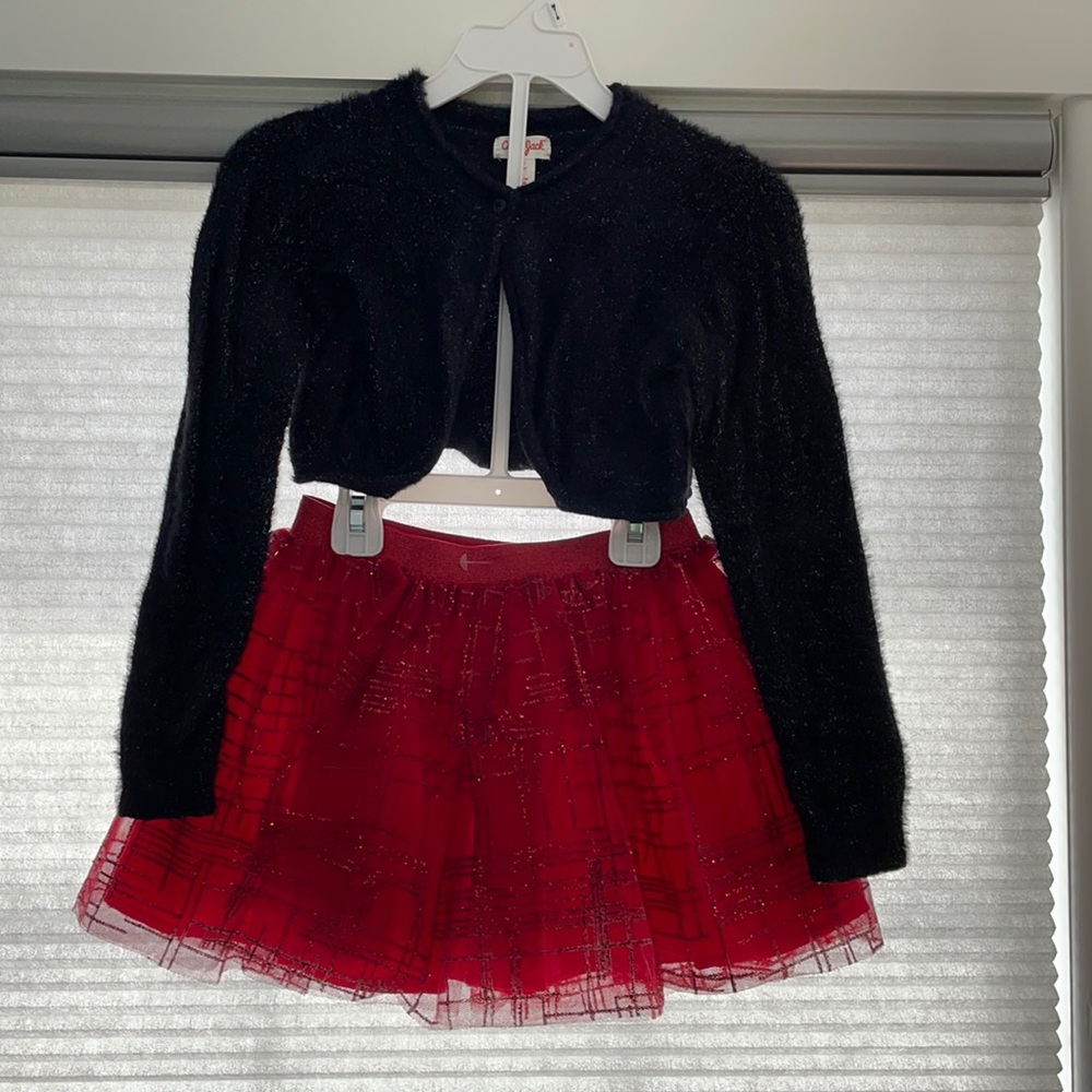 COPY - Cute Red Sparkly Skirt W/Black Shimmer Sweater Top